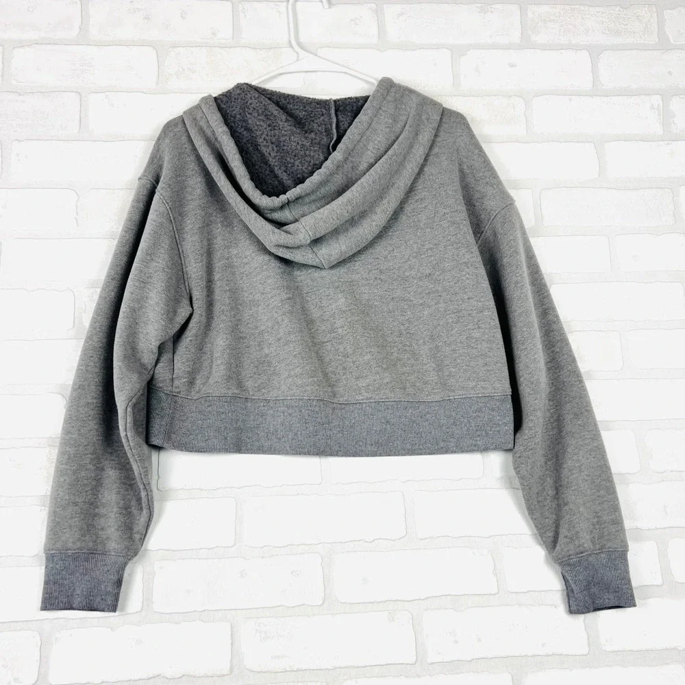 Gray Cropped‎ Hoodie Drawstring Pullover Long Sleeve Casual Comfy xS - Picture 11 of 12